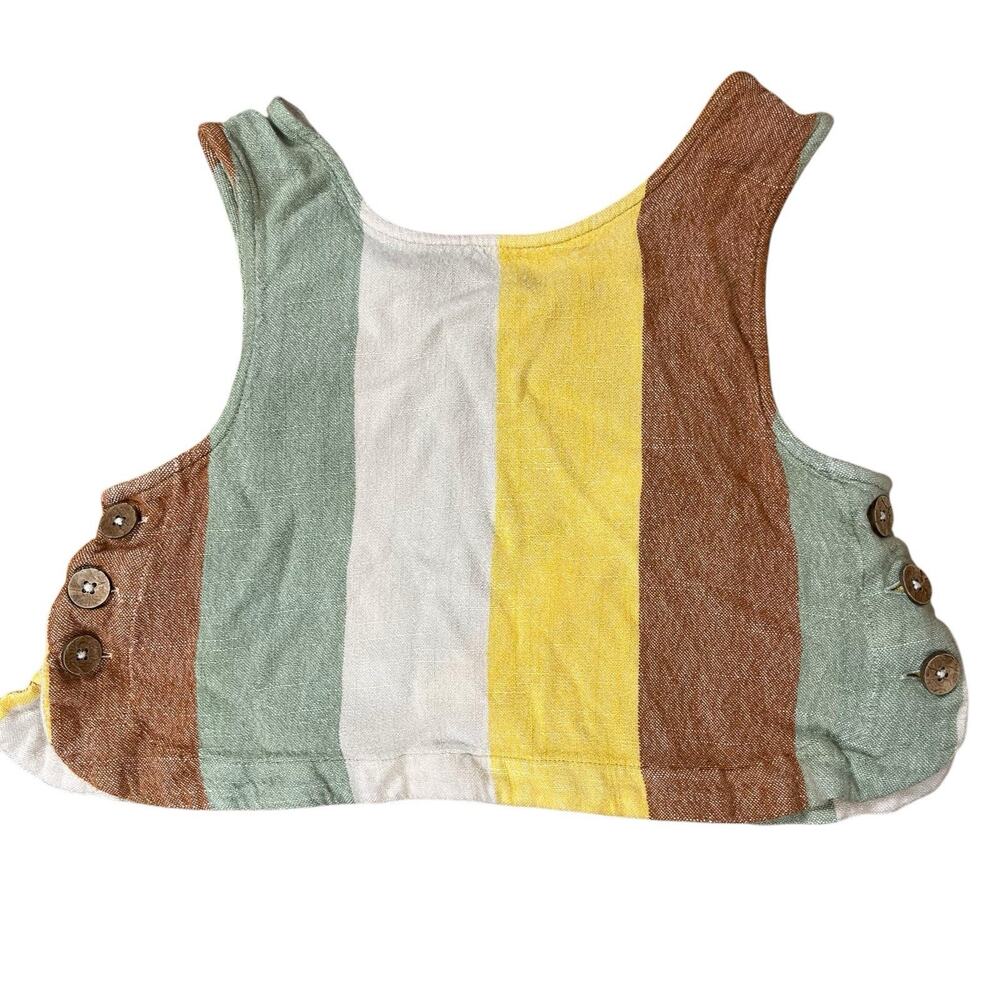 Rip Curl Crop Top Womens Small Rainbow Striped Beachy Sleeveless Buttons Boho